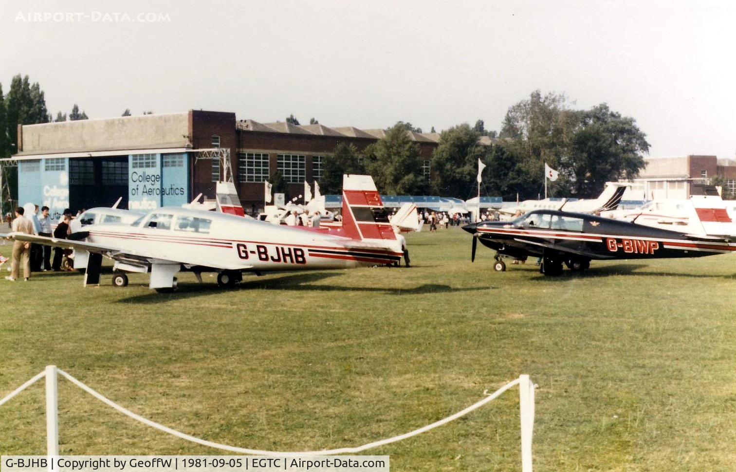 G-BJHB, 1981 Mooney M20J 201 C/N 24-1190, The Mooney stand at the 1981 Cranfield Business and Light Aviation Exhibition