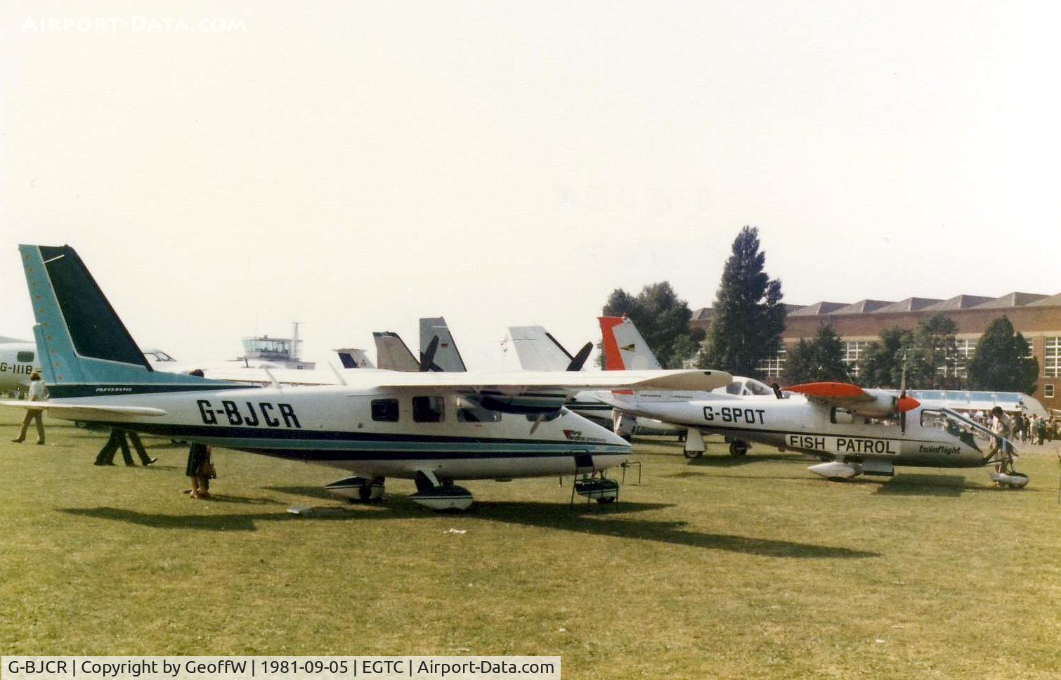 G-BJCR, 1981 Partenavia P-68C C/N 218, The Partenavia stand at the 1981 Cranfield Business and Light Aviation Exhibition