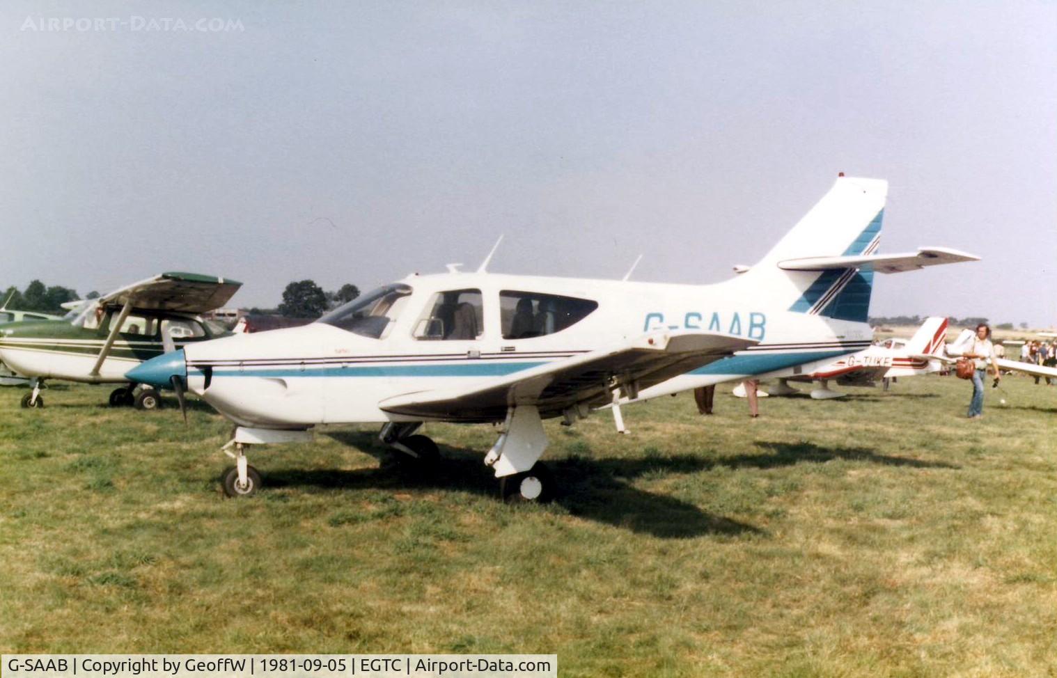 G-SAAB, 1976 Rockwell Commander 112TC C/N 13002, Rockwell Commander 112TC G-SAAB visiting the 1981 Cranfield Business and Light Aviation Exhibition