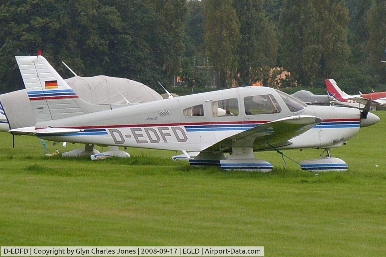 D-EDFD, 1989 Piper PA-28-181 Cherokee Archer II C/N 2890145, A nice visitor to Denham parked in the middle of the airfield. Previously N649CT. Owned by Winged Bull Aviation / Emile al-Kirkhy.