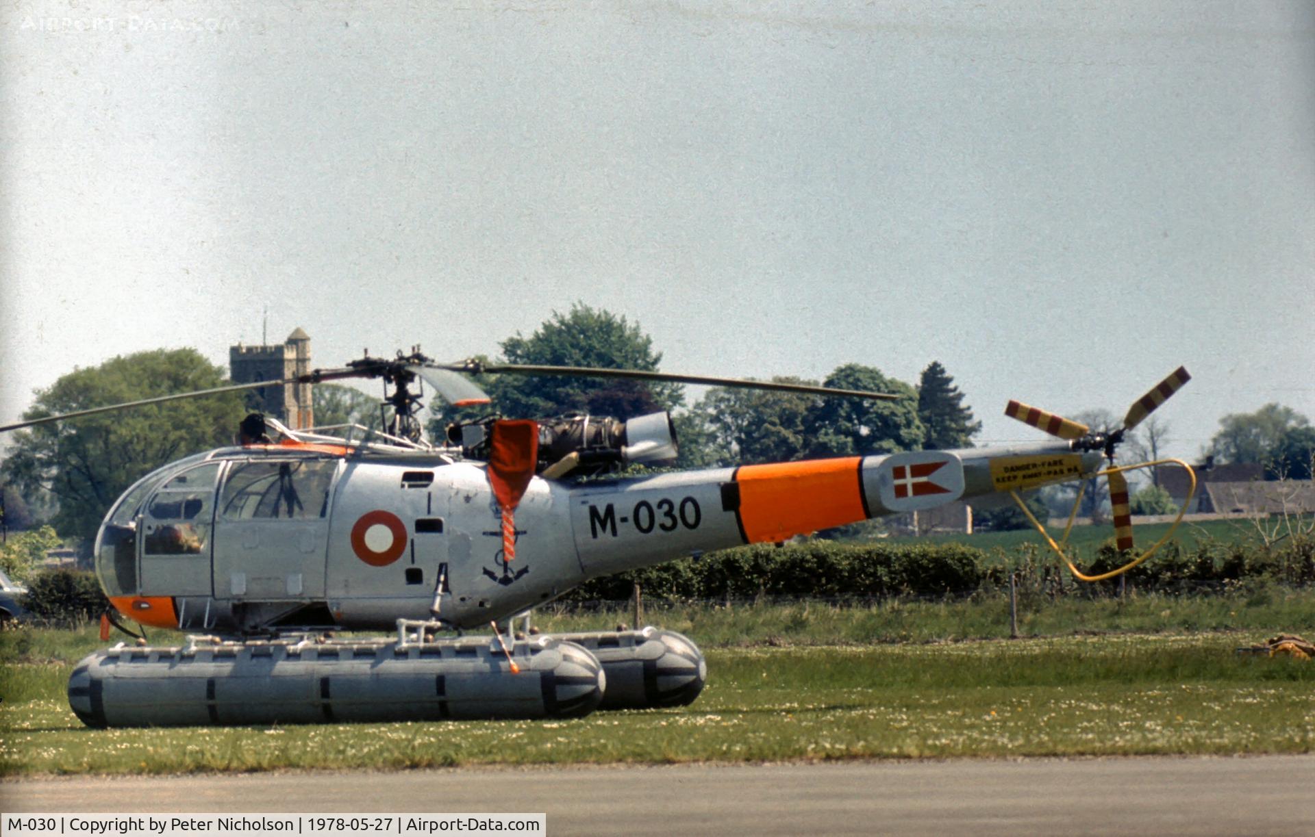 M-030, 1962 Sud SE-3160 Alouette III C/N 1030, Alouette III of Royal Danish Navy but maintained by Esk 722 Royal Danish Air Force at the 1978 Bassingbourn Air Show.
