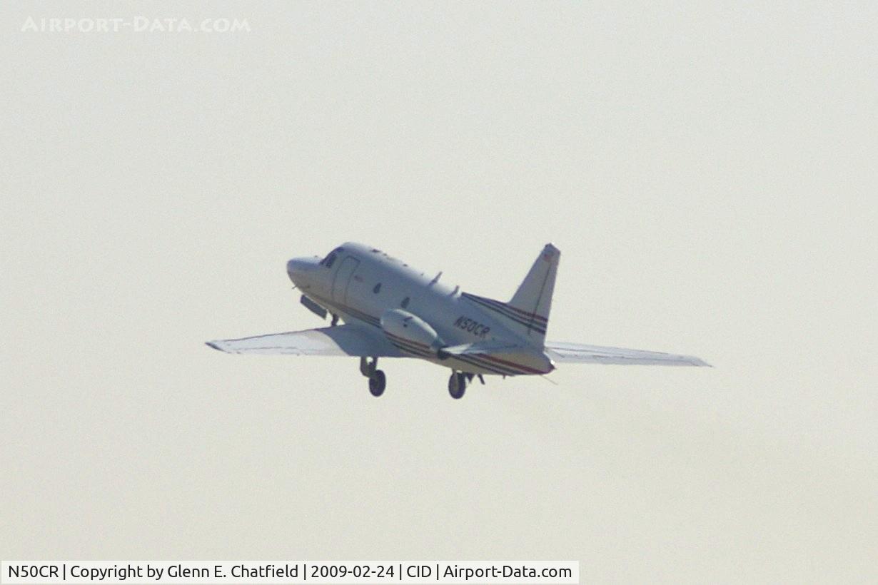 N50CR, 1964 North American NA-265-50 Saberliner C/N 287-1, Departing Ruway 13 with me looking into the sun, now about a mile away!
