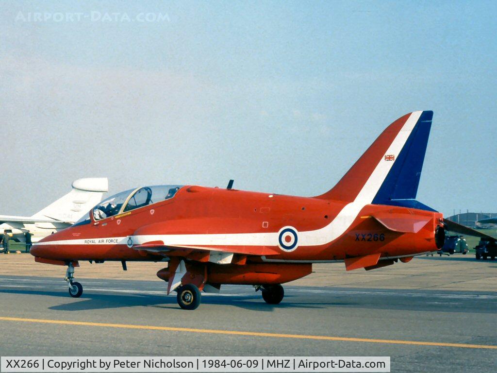 XX266, 1979 Hawker Siddeley Hawk T.1A C/N 102/312102, This Hawk has flown with the Red Arrows since at least 1981 and is seen here at the 1984 Mildenhall Air Show prior to conversion to Hawk T.1A