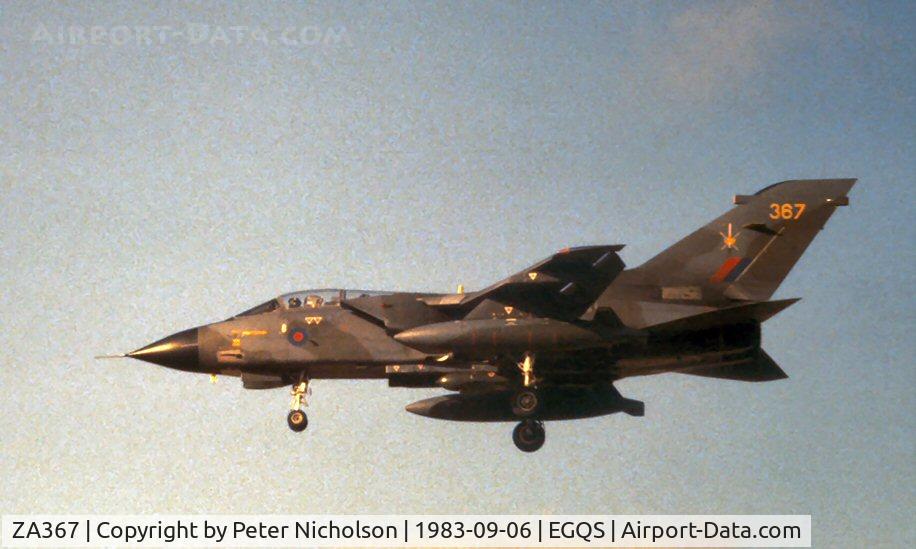 ZA367, 1982 Panavia Tornado GR.1(T) C/N 161/BT031/3081, Tornado GR.1 serving with the Tactical Weapons Conversion Unit, it is seen on final approach to Runway 23 at RAF Lossiemouth in the Summer of 1983