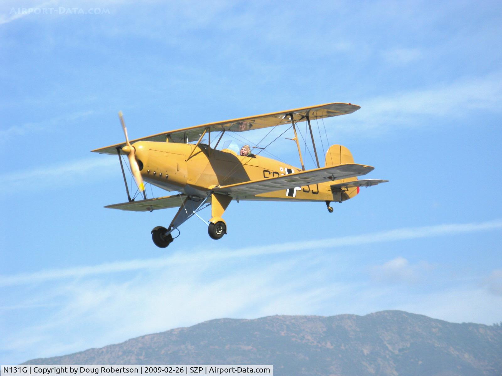 N131G, 1959 CASA 1-131 Jungmann C/N E3B-391, 1959 C.A.S.A. 1.131 Bucker JUNGMANN, LOM 332AK inverted in-line 4 cylinder 140 Hp, On final for Rwy 22