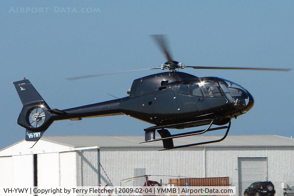 VH-YWY, 2007 Eurocopter EC-120B Colibri C/N 1470, EC120B lifts off at Moorabbin