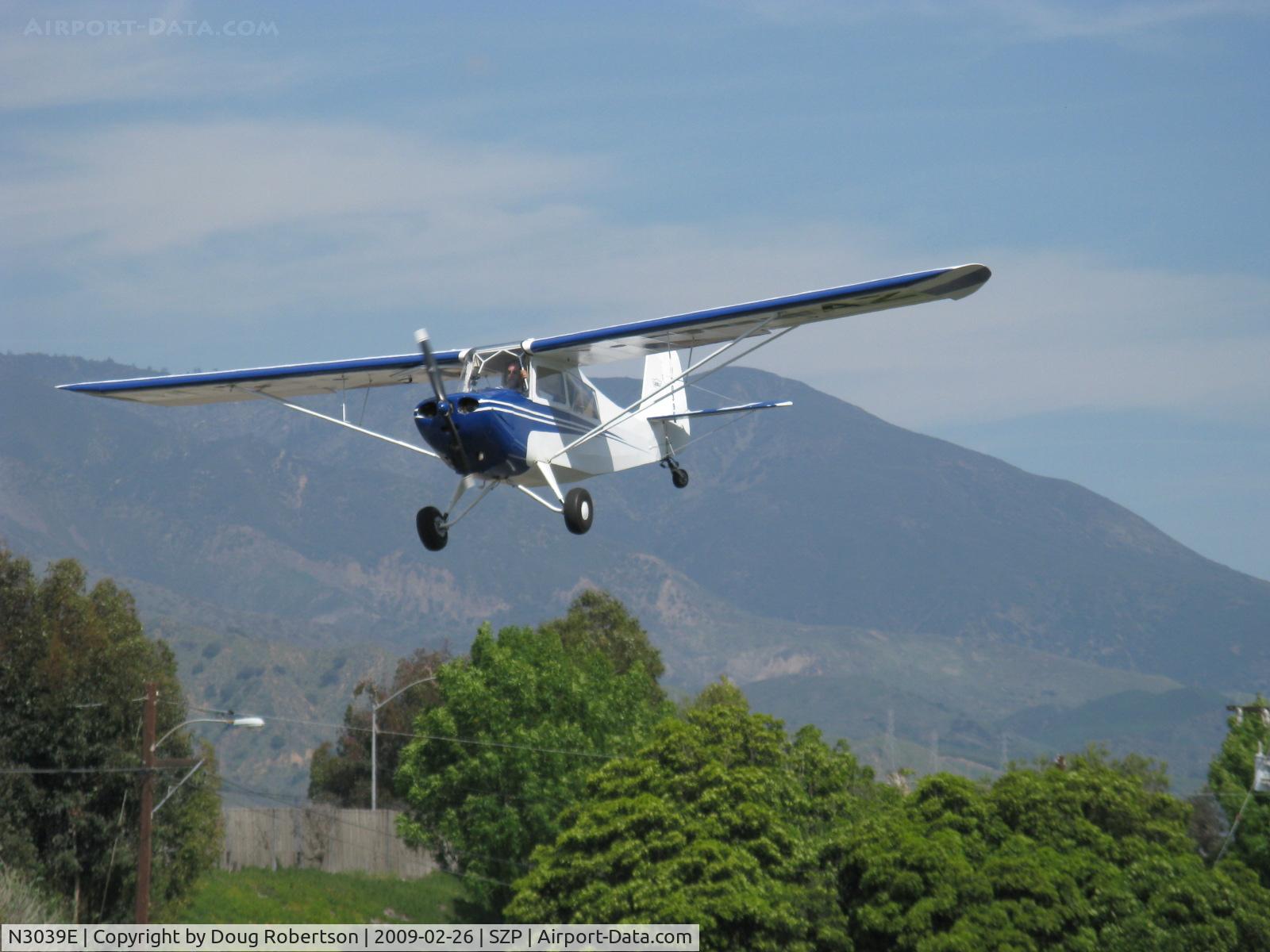 N3039E, 1946 Aeronca 7AC Champion C/N 7AC-6625, 1946 Aeronca 7AC CHAMPION, Continental O-200 100 Hp by STC, on final for Rwy 22, flying with door open on a warm day