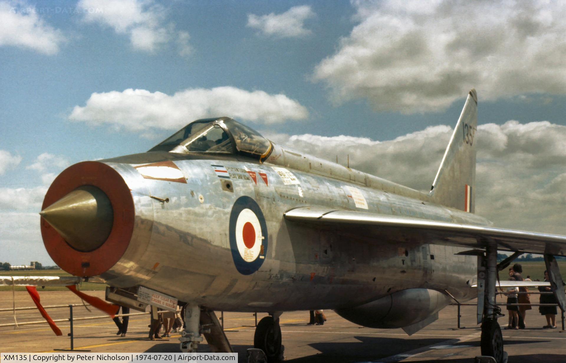 XM135, 1959 English Electric Lightning F.1 C/N 95031, As Lightning F.1A in 1974 it was the flagship of 60 Maintenance Unit displayed at the 1974 RAF Leconfield Air Show.