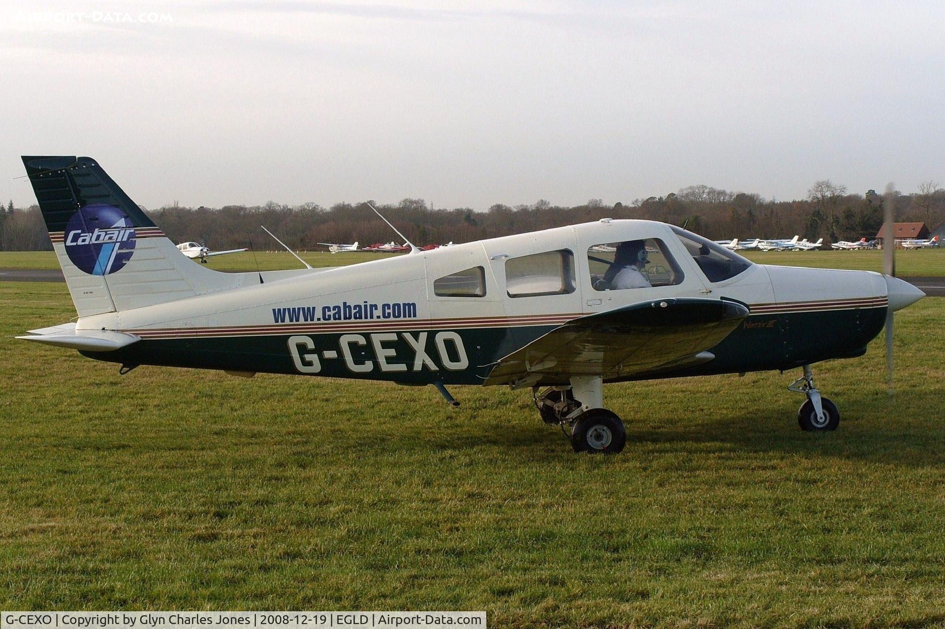 G-CEXO, 1998 Piper PA-28-161 Warrior III C/N 2842041, Awaiting clearance to line up and take off on runway 24. Previously N250ND. In memory of pilot Michael Stephen Owen who was killed aged 29 in Cessna F150G G-AVPG at Denham exactly 40 years ago on December 19, 1968. Operated by Cabair.