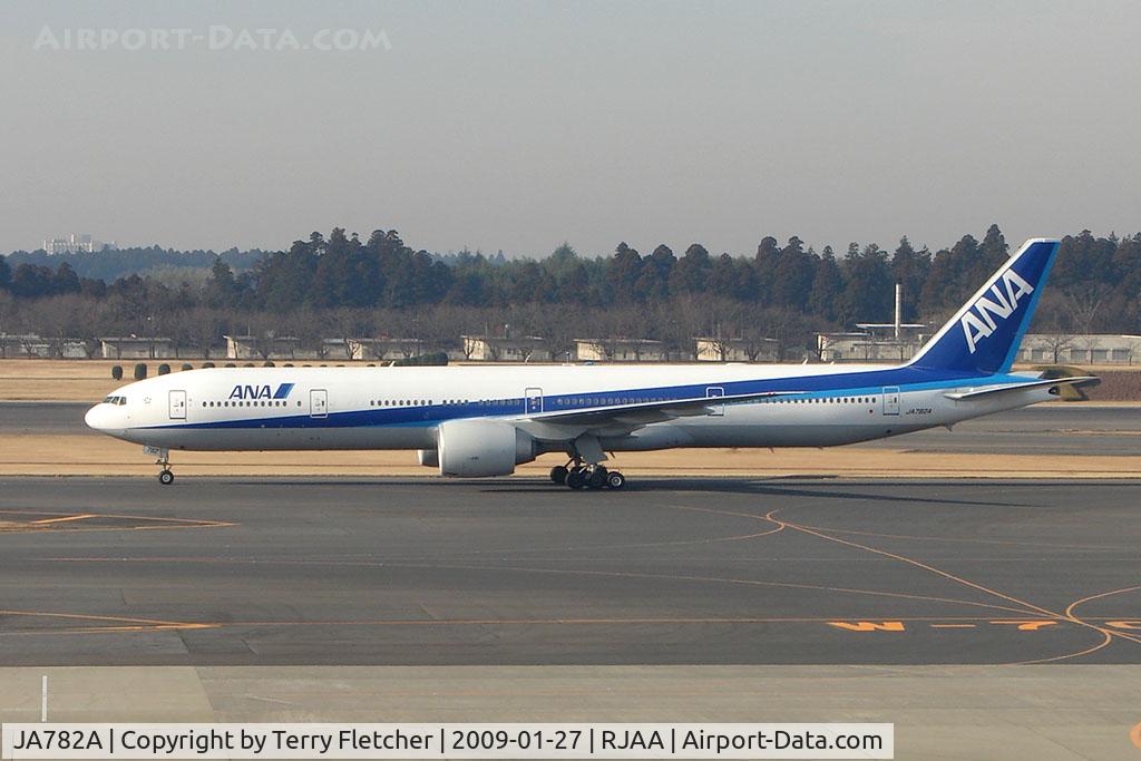 JA782A, 2007 Boeing 777-381/ER C/N 33416/691, ANA B777 arrives Narita
