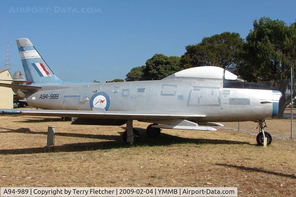 A94-989, Commonwealth CA-27 Sabre Mk30 C/N CA27-89, Sabre at Moorabbin Museum