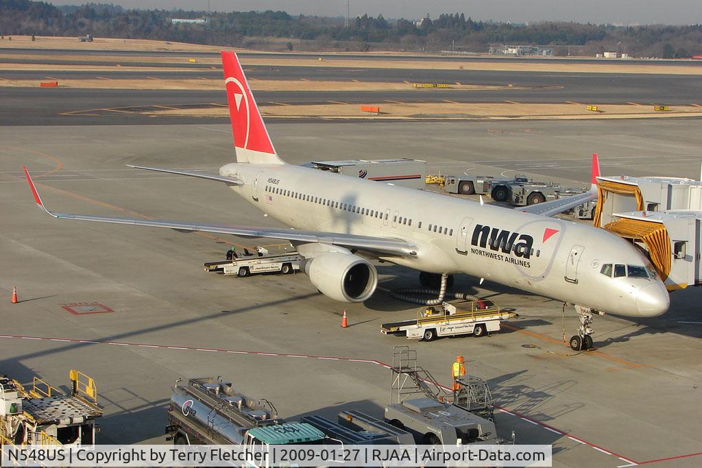 N548US, 1996 Boeing 757-251 C/N 26495, NorthWest B757 on stand at Narita