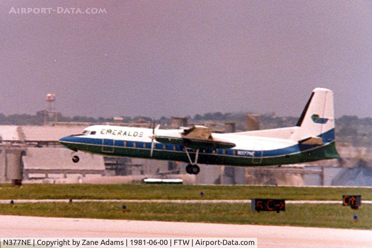 N377NE, 1966 Fairchild Hiller FH-227C C/N 510, Emerald Air F-27 departing Meacham Field