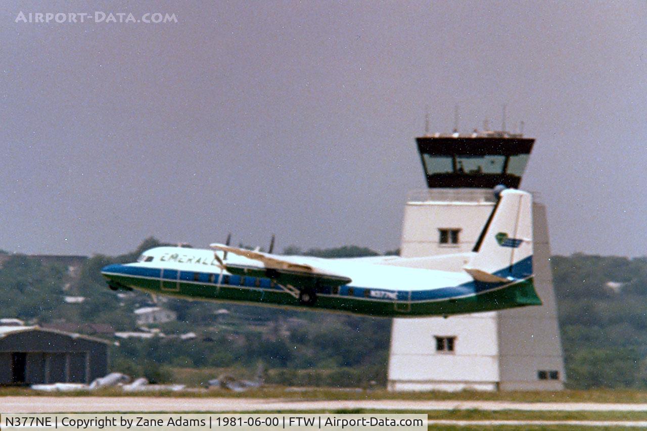N377NE, 1966 Fairchild Hiller FH-227C C/N 510, Emerald Air F-27 departing Meacham Field