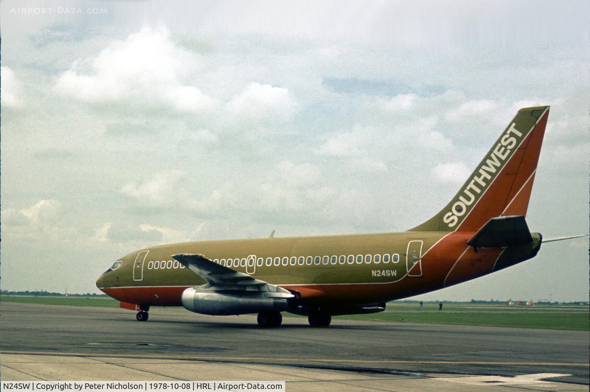 N24SW, Boeing 737-2H4 C/N 20925, In service with Southwest Airlines in 1978 as seen at Harlingen during the Confederate Air Force Airshow.