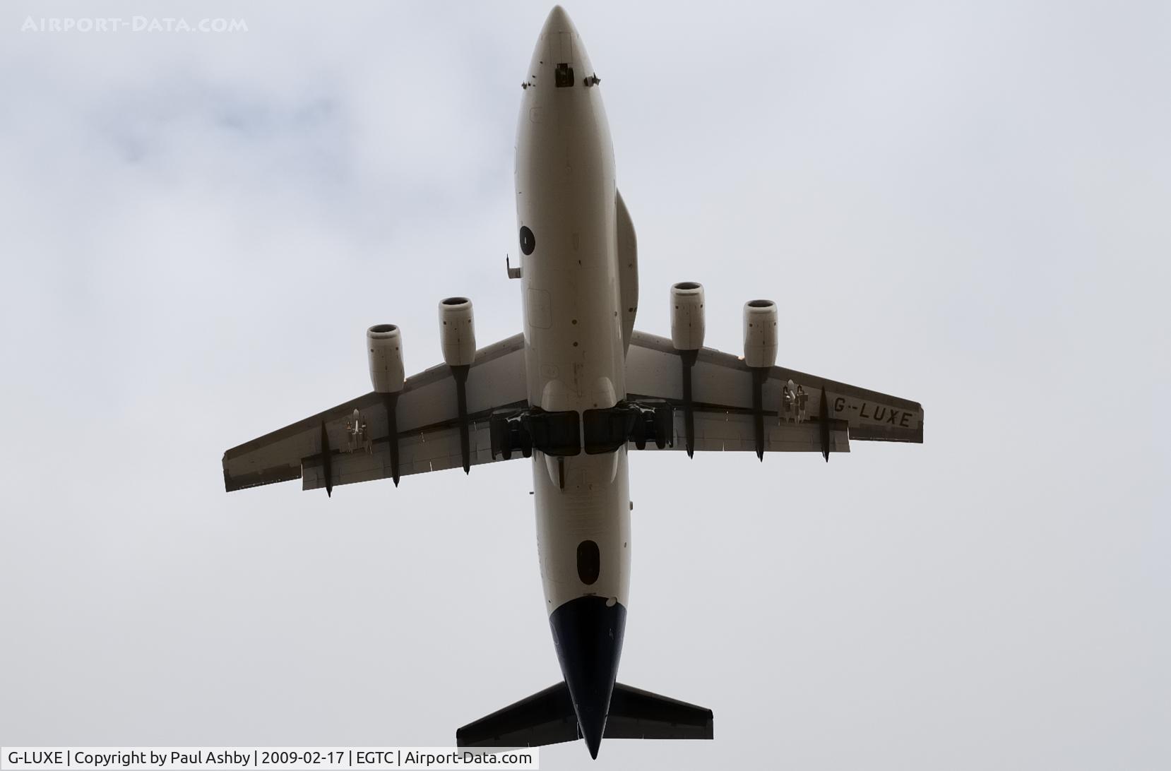 G-LUXE, 1981 British Aerospace BAe.146-301 C/N E3001, FAAM G-LUXE as it passes overhead