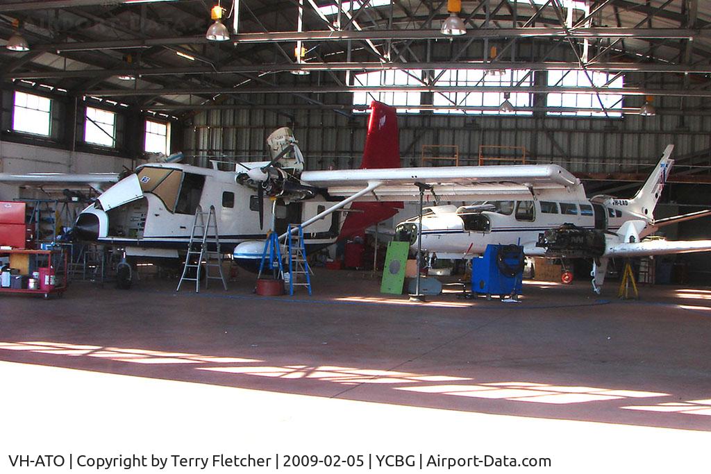 VH-ATO, 1979 GAF N22B Nomad C/N N22B-108, Believed to be the last airworthy GAF Nomand in Australia , VH-ATO and Cessna 404 VH-LAD receive maintenance at Hobart Cambridge