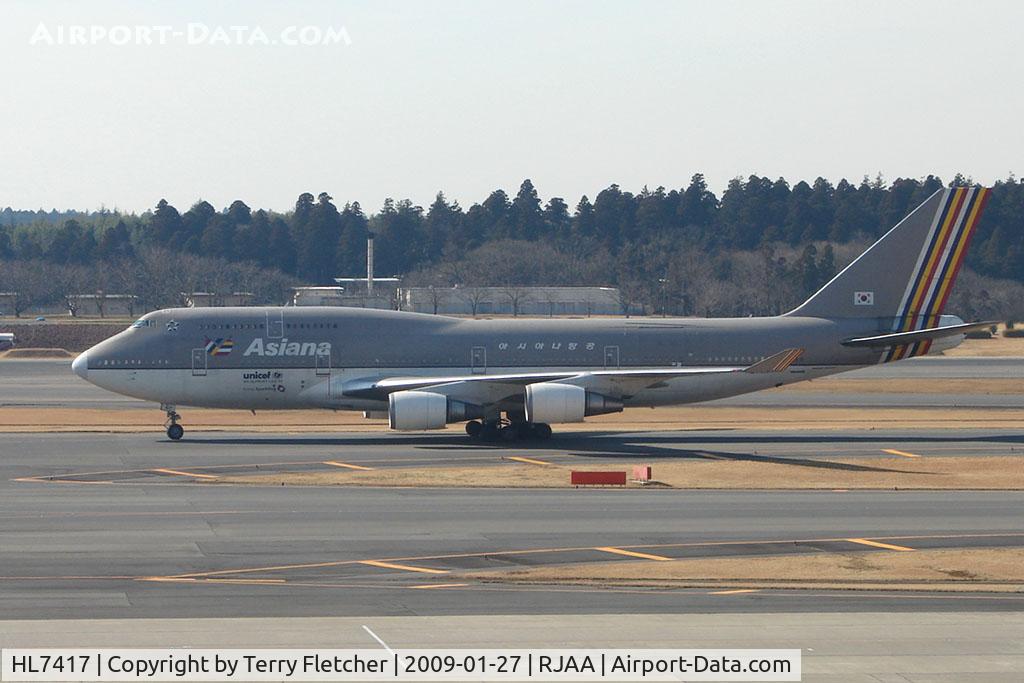 HL7417, 1993 Boeing 747-48EM(BDSF) C/N 25779, Asiana B747 at Narita