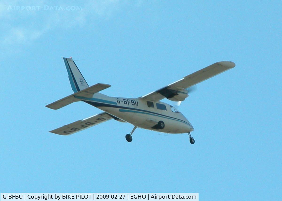 G-BFBU, 1974 Partenavia P-68B Victor C/N 24, GEMINAIR P68 CLIMBING OUT FROM RWY 25