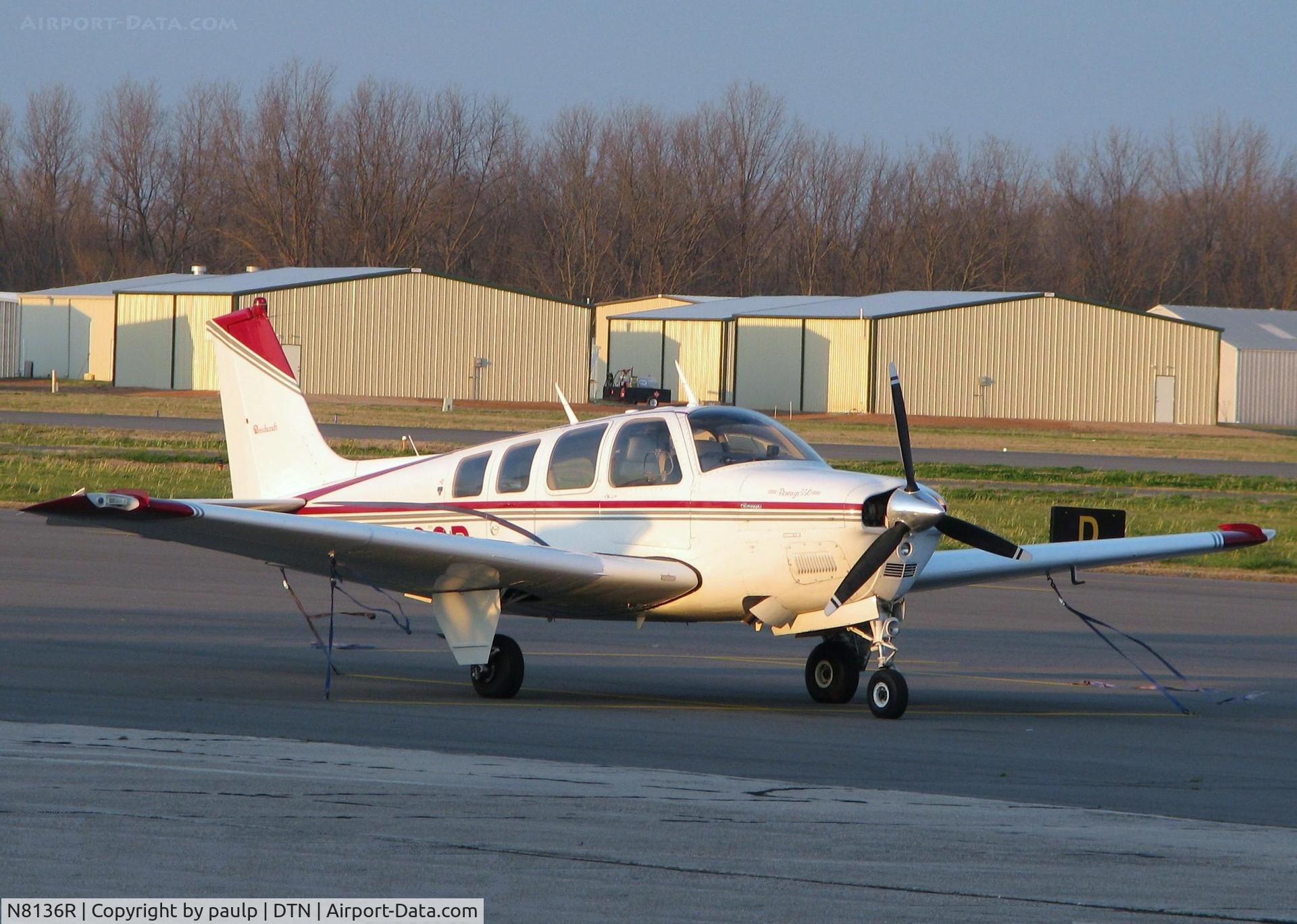 N8136R, 1974 Beech A36 Bonanza 36 C/N E-612, Parked at the Shreveport Downtown airport.