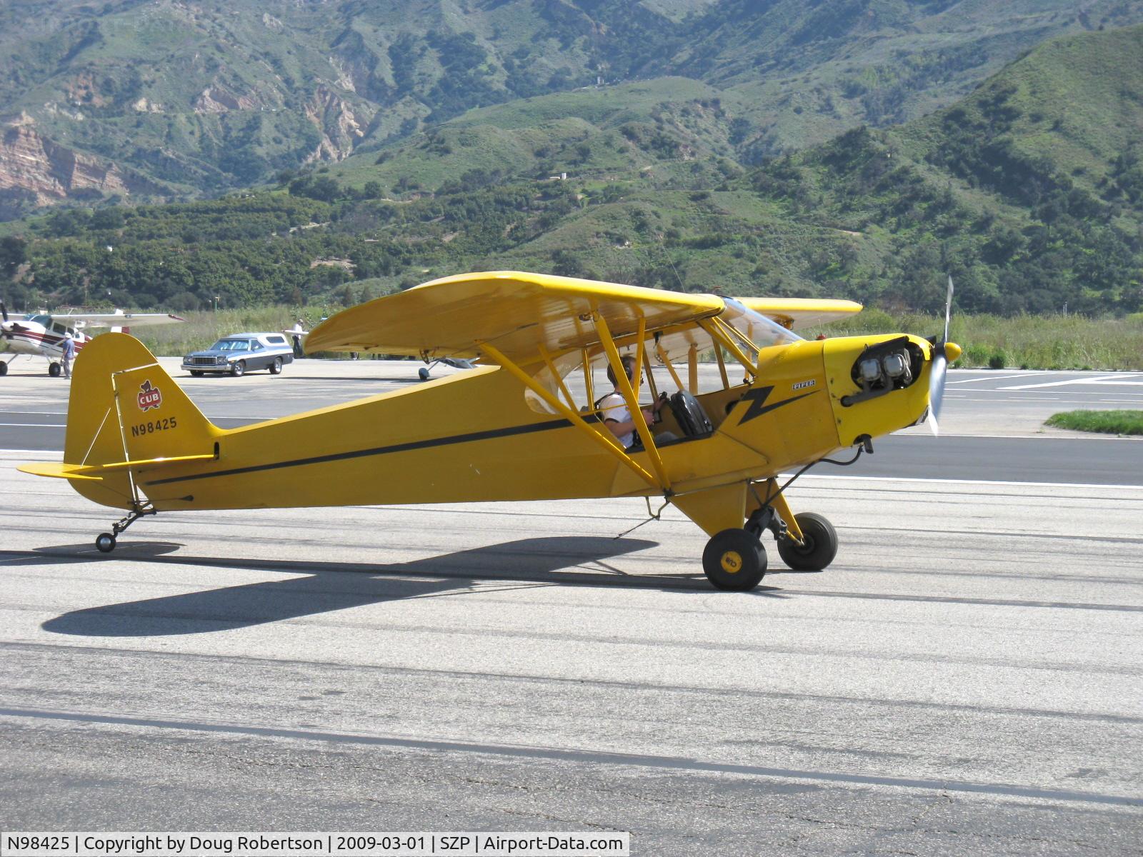 N98425, 1946 Piper J3C-65 Cub Cub C/N 18612, 1946 Piper J3C-65 CUB, Continental C90 90 Hp upgrade, taxi after landing Rwy 22