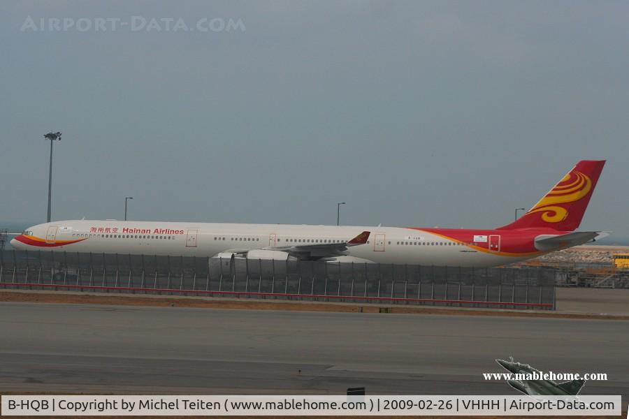 B-HQB, 2002 Airbus A340-642 C/N 453, Ex Cathay Pacific stored at HKIA with the colors of Hainan Air,its new owner