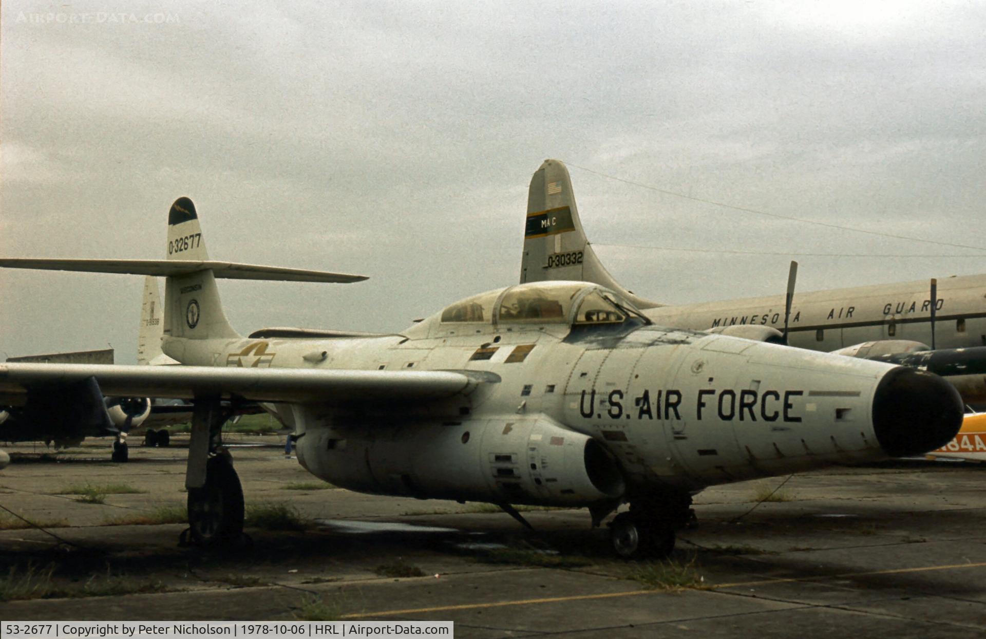 53-2677, 1953 Northrop F-89D Scorpion C/N Not found 53-2677, This Scorpion, ex Wisconsin ANG, was in the static park of the Confederate Air Force in 1978.