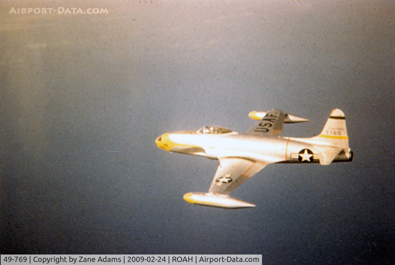 49-769, 1949 Lockheed P-80C Shooting Star C/N 080-2517, F-80 Shooting Star of the 26th FIS on patrol over Okinawa 1952 - photo by unknow pilot on request of John Van Dyke from my collection inherited from the late Mr. Van Dyke