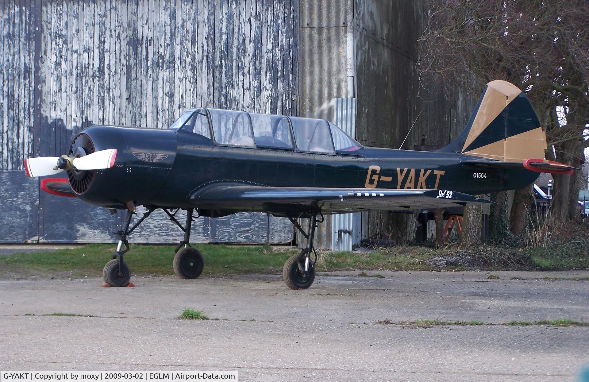 G-YAKT, 1989 Bacau Yak-52 C/N 8910302, YAK 52 having a rest at White Waltham