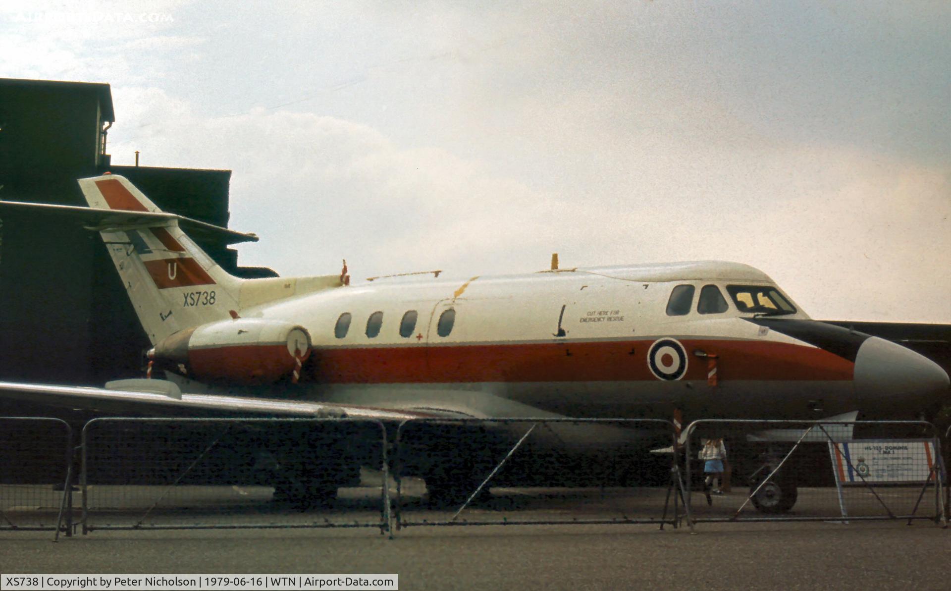 XS738, 1966 Hawker Siddeley HS.125 Dominie T.1 C/N 25077, Dominie T.1 of 6 Flying Training School on display at the 1979 Waddington Airshow.