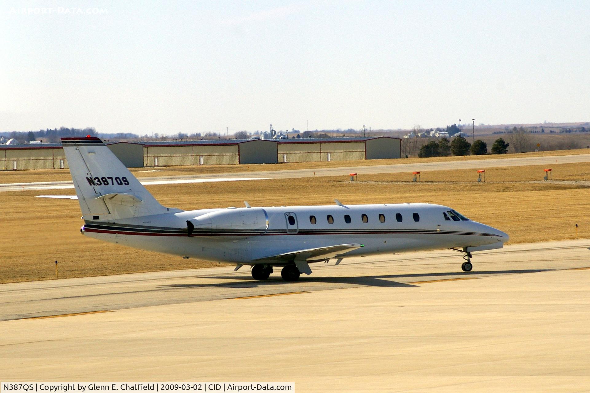 N387QS, 2007 Cessna 680 Citation Sovereign C/N 680-0119, Taxiing to Landmark FBO, as seen from my office window.