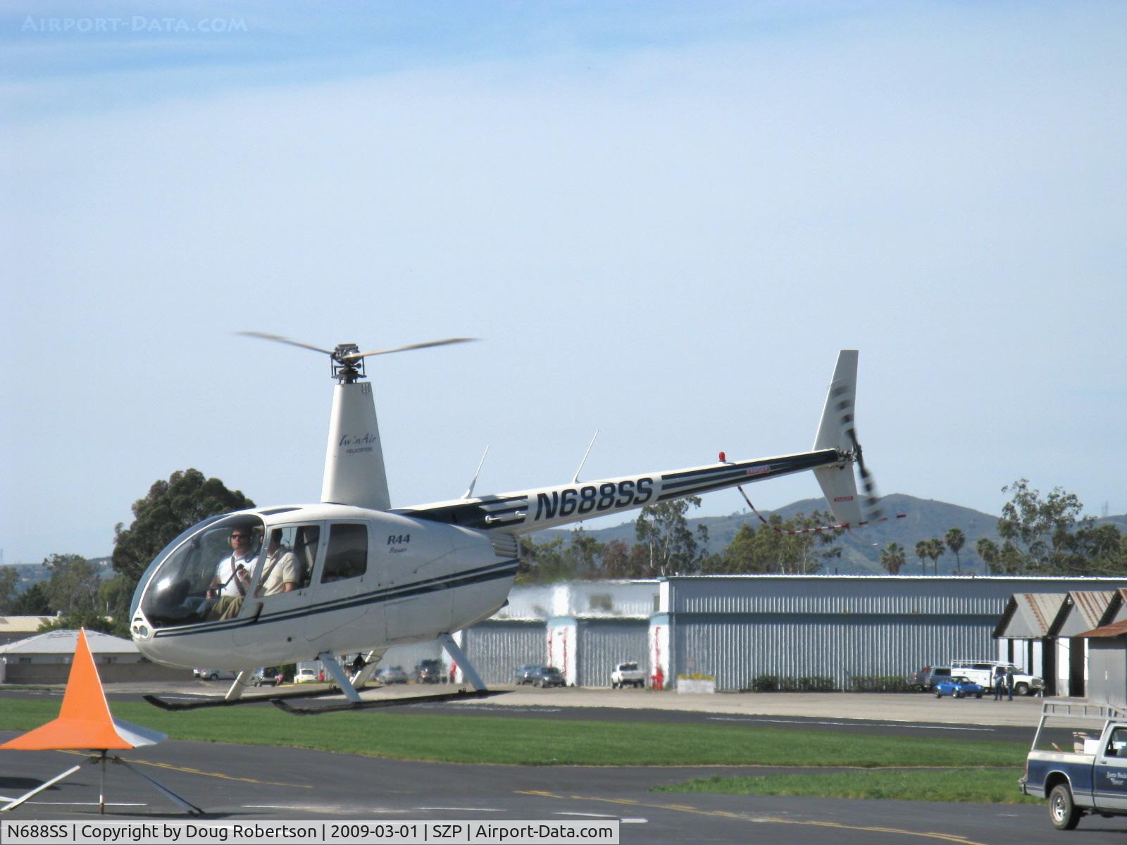 N688SS, 2000 Robinson R44 Raven C/N 0861, 2000 Robinson R44 RAVEN, Lycoming O-540 260 Hp derated to 225 Hp at takeoff, 205 Hp continuous, departure SZP Helipad