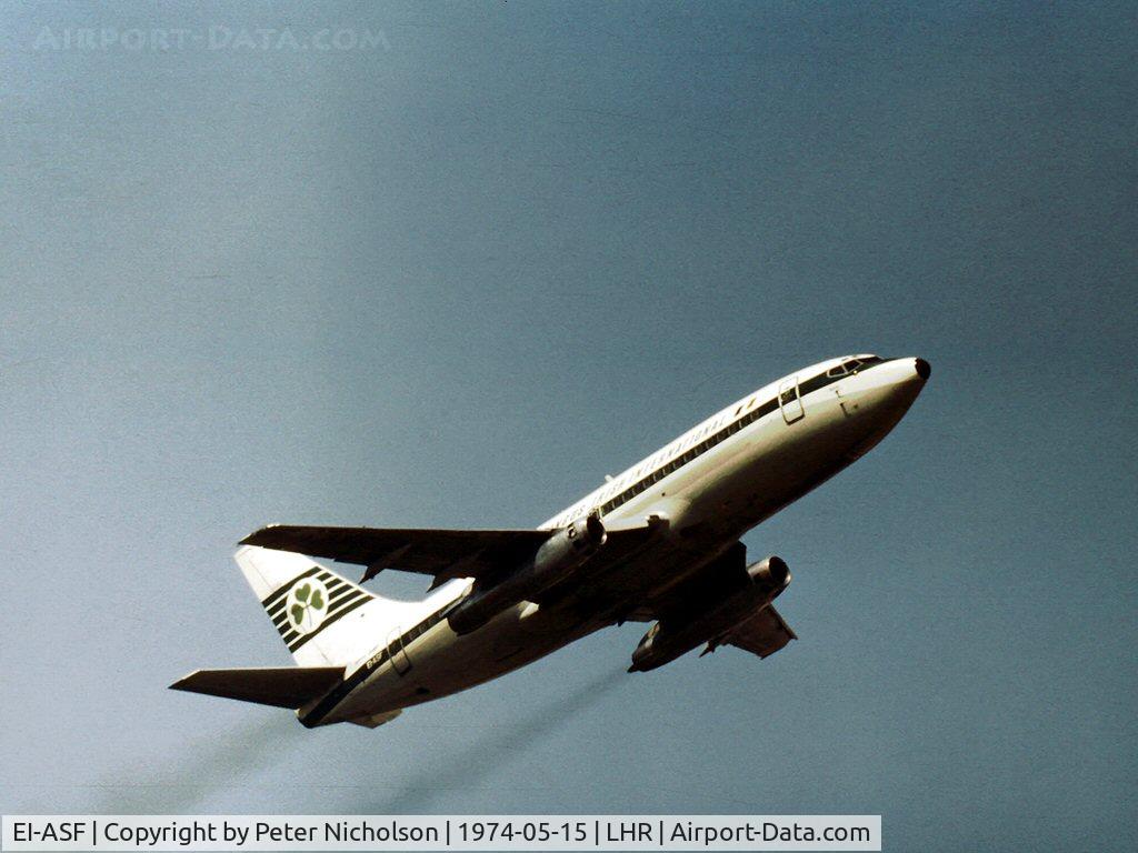 EI-ASF, 1970 Boeing 737-248 C/N 20221, In 1974 this Boeing 737, named St. Nathy, served with Aer Lingus and is seen departing London Heathrow.
