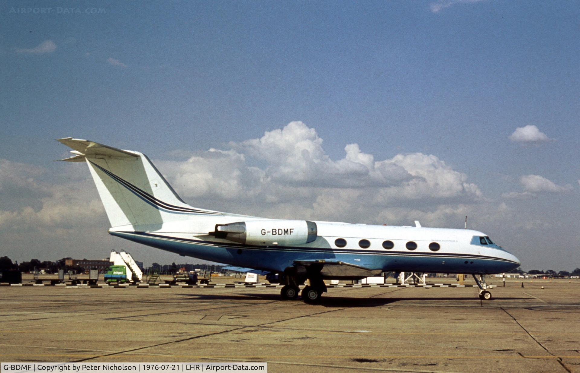 G-BDMF, 1971 Grumman G-1159 Gulfstream II C/N 103, This Gulfstream II visited London Heathrow in the Summer of 1976.