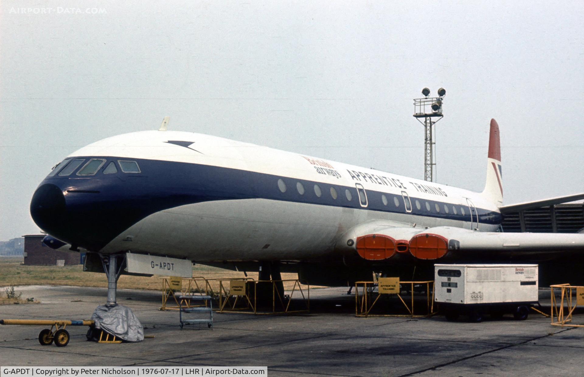 G-APDT, De Havilland DH.106 Comet 4 C/N 6420, Comet used by British Airways Apprentice Training at London Heathrow in the Summer of 1976.
