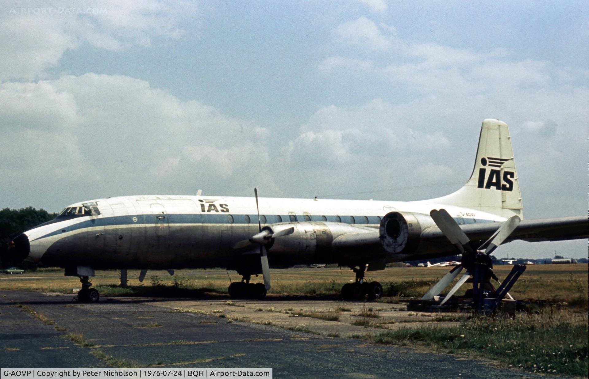 G-AOVP, 1957 Bristol 175 Britannia 312F C/N 13424, IAS Cargo Airlines commenced flying operations with this aircraft on 1972.