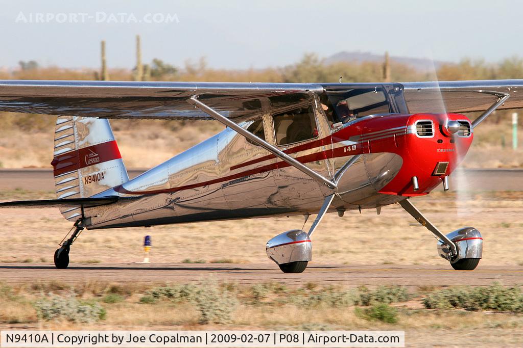 N9410A, 1949 Cessna 140A C/N 15231, Taxiing to the ramp at the February fly-in breakfast at Coolidge Municipal Airport