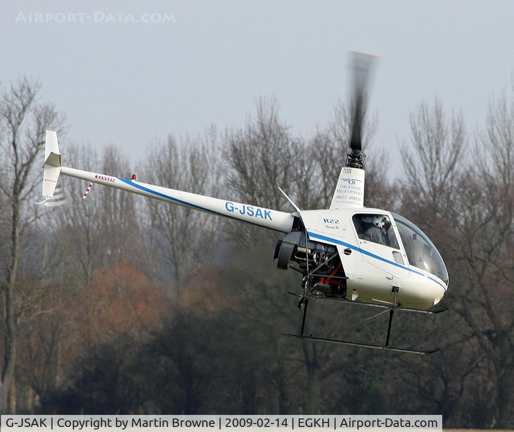 G-JSAK, 1999 Robinson R22 Beta C/N 2959, Being put through her paces.