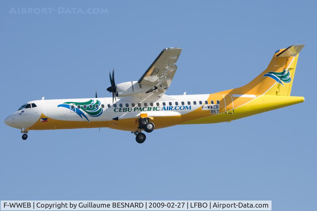 F-WWEB, 2009 ATR 72-212A C/N 857, New ATR for CEBY Pacific.