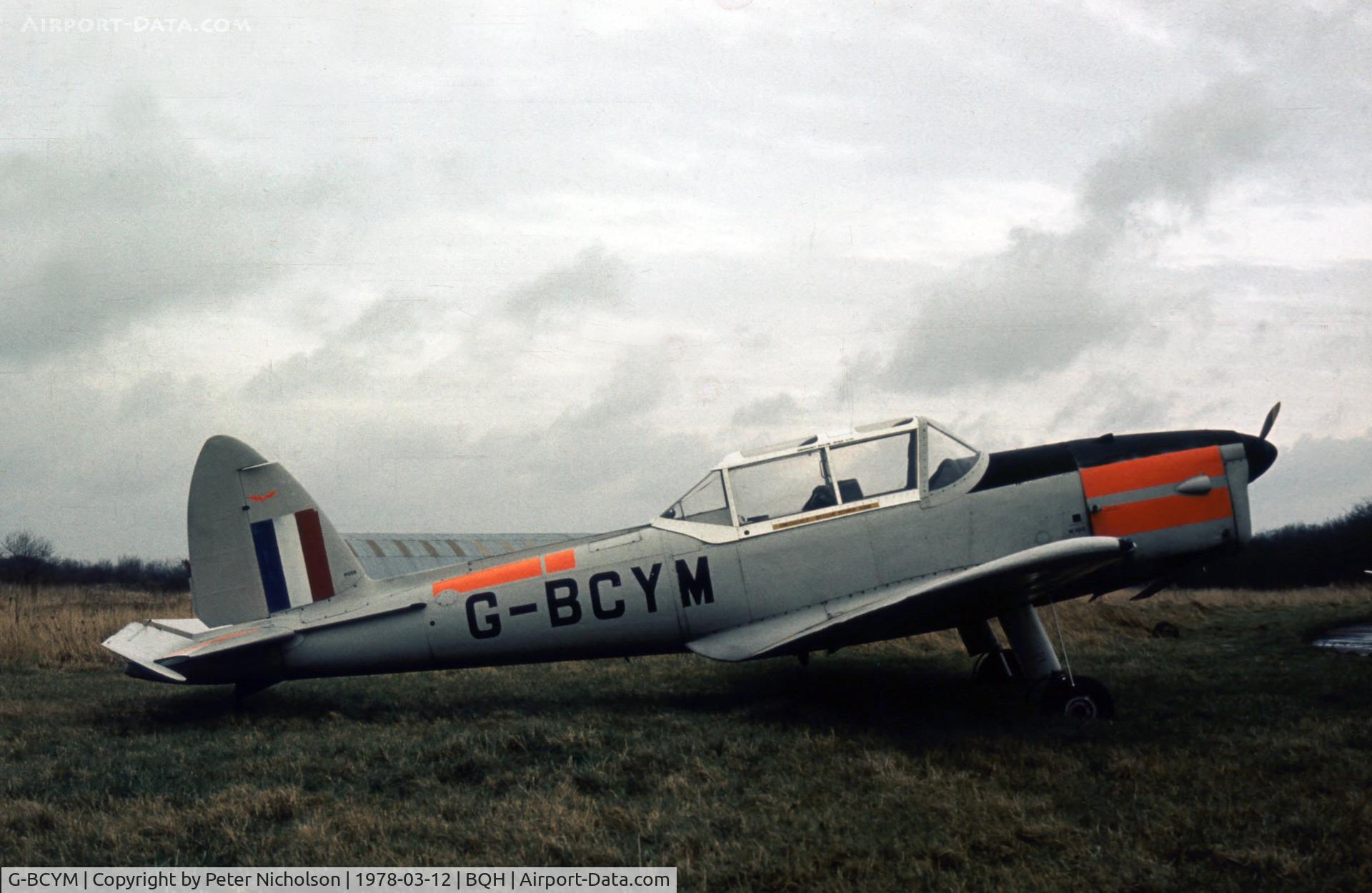 G-BCYM, 1950 De Havilland DHC-1 Chipmunk T.10 C/N C1/0598, A resident of Biggin Hill seen in the Spring of 1978.
