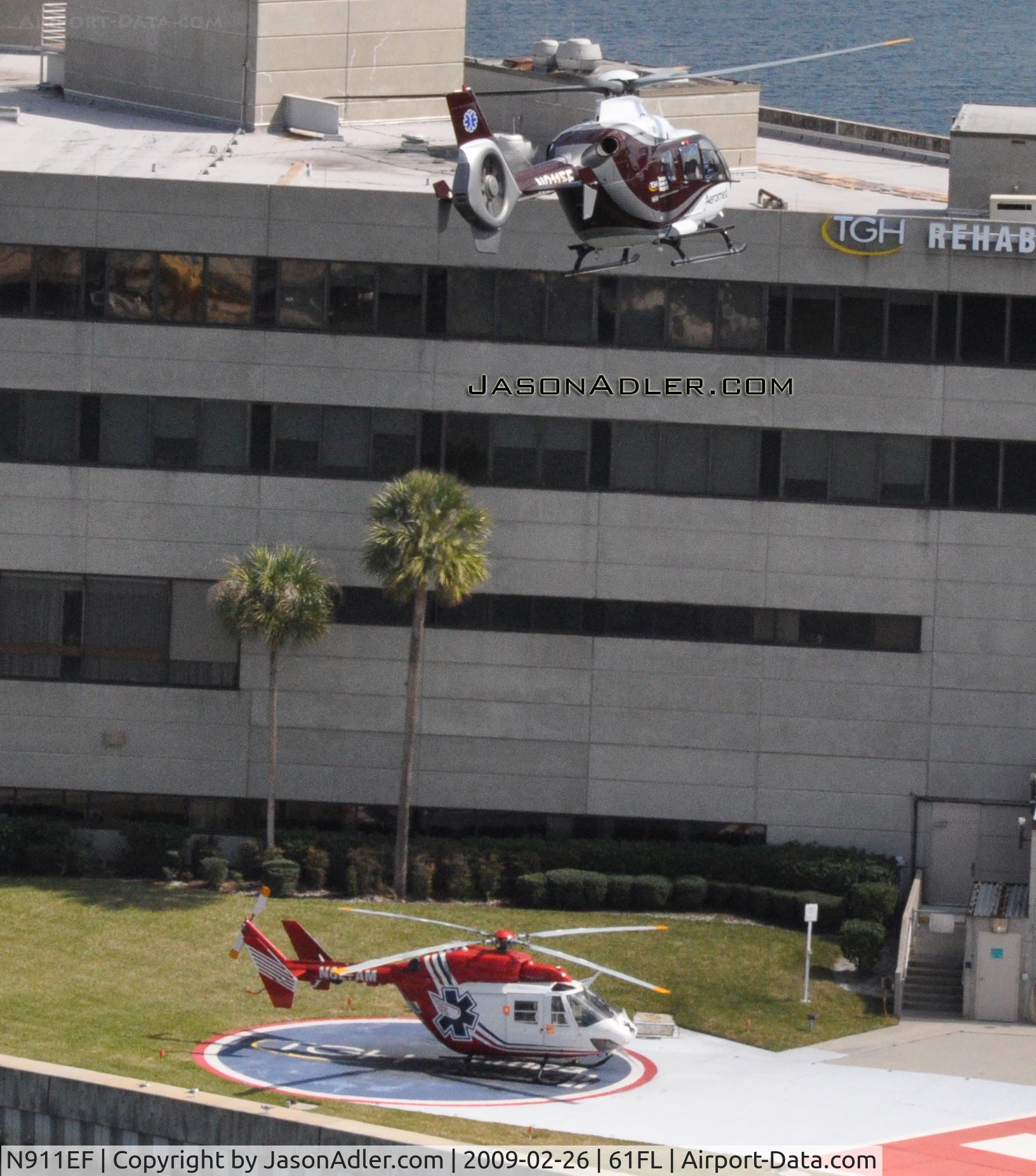 N911EF, 2005 Eurocopter EC-135T-2 C/N 0382, Landing pad B at Tampa General Hospital.