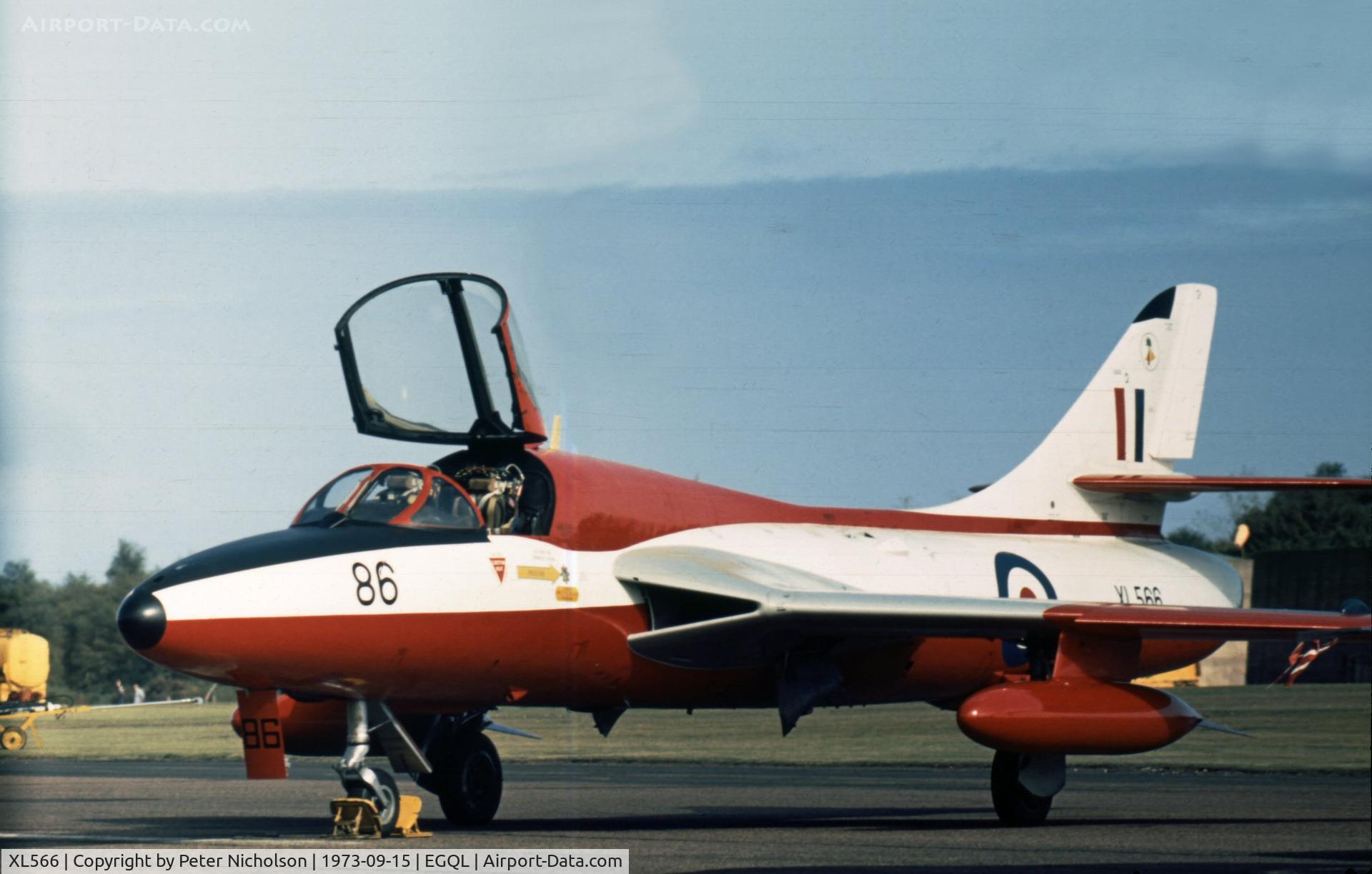 XL566, 1958 Hawker Hunter T.7 C/N 41H-693717, Hunter T.7 of 4 Flying Training School on display at the 1973 Leuchars Airshow.