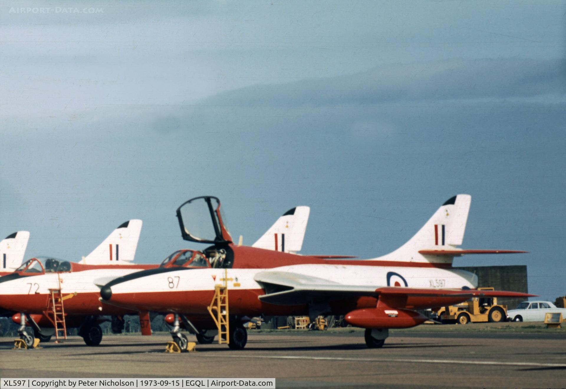XL597, 1958 Hawker Hunter T.7 C/N 41H-693738, Another Hunter of 4 Flying Training School which attended the 1973 Leuchars Airshow.