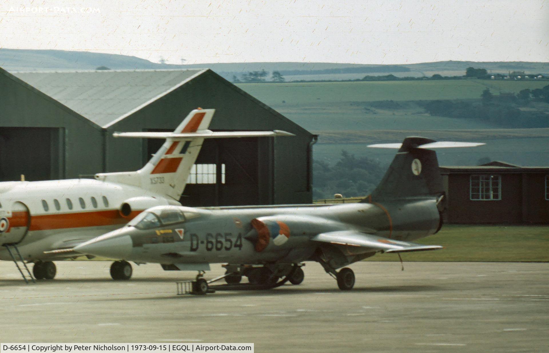D-6654, 1965 Lockheed F-104G Starfighter C/N 683-6654, Royal Netherlands Air Force Starfighter of 322 Squadron attended the 1973 Leuchars Airshow.