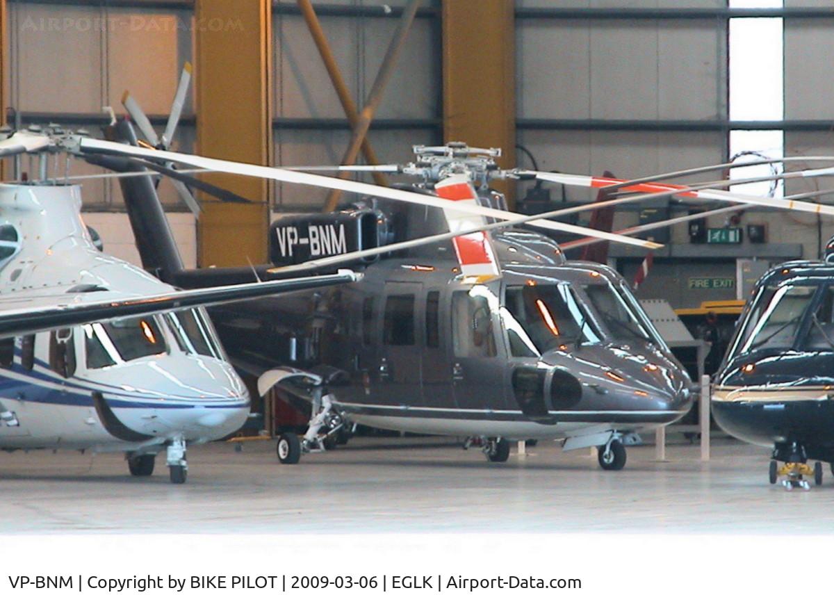 VP-BNM, 1987 Sikorsky S-76B C/N 760330, TUCKED UP IN THE PREMIAR HANGER