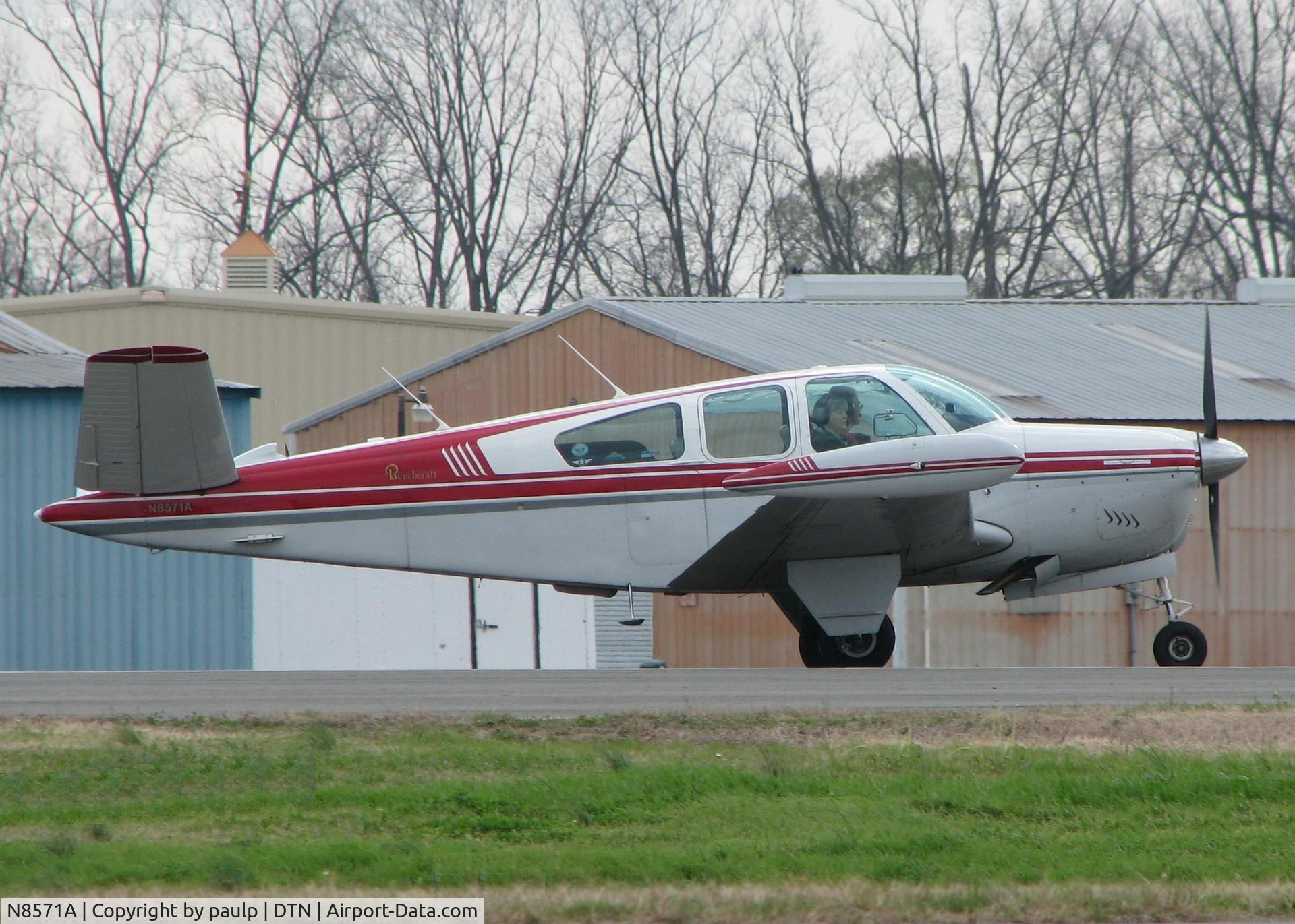 N8571A, 1949 Beech A35 Bonanza C/N D-1993, Taxiing onto runway 14 at the Downtown Shreveport airport. V-tails are the greatest aircraft. At least I think so!