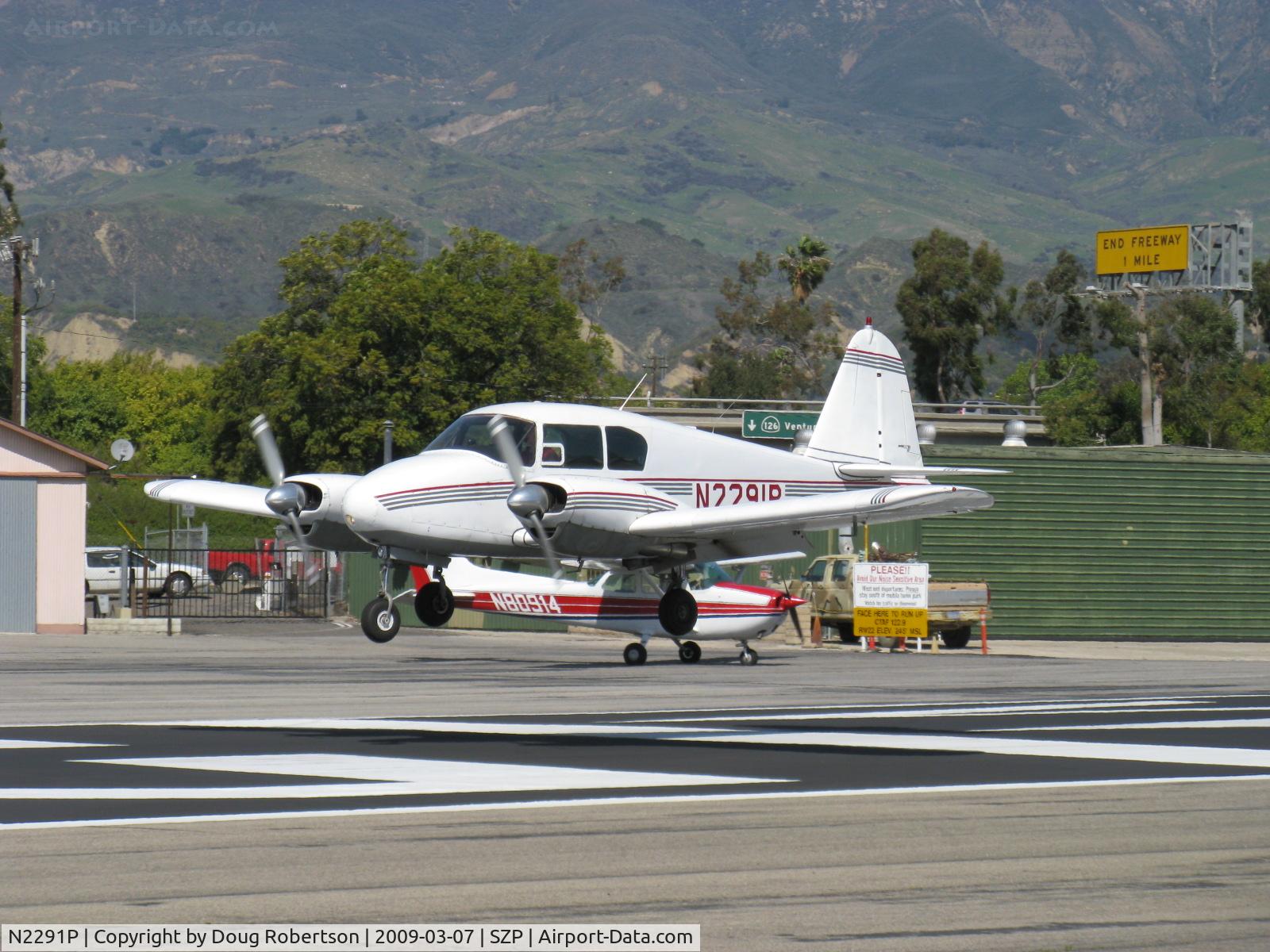 N2291P, 1957 Piper PA-23 Apache C/N 23-902, 1957 Piper PA-23 APACHE, two Lycoming O-320s 150 Hp each, landing Rwy 22 with sync'd props!