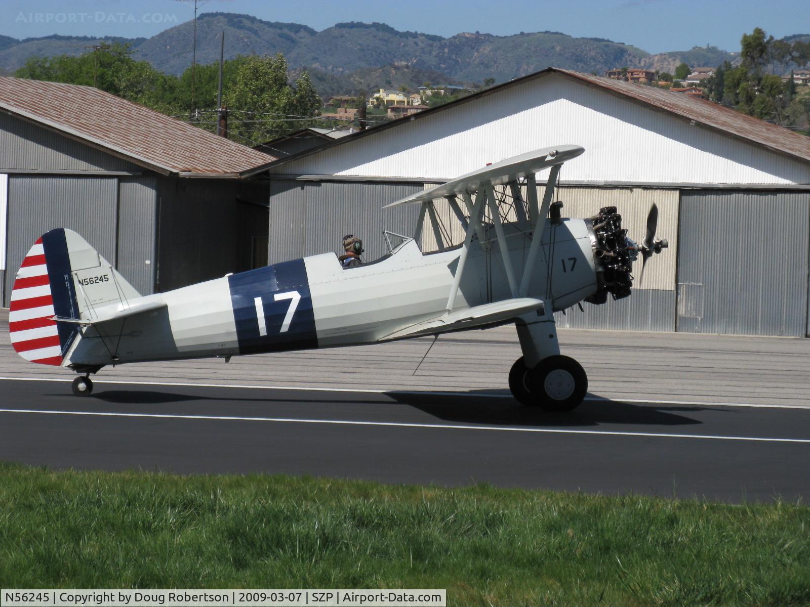 N56245, 1941 Boeing A75N1(PT17) C/N 75-4284, 1942 Boeing Stearman A75N1 (PT17), Jacobs R755-B2M 275 Hp upgrade, landing roll Rwy 04