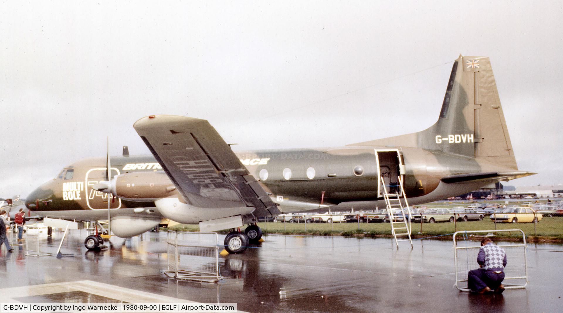 G-BDVH, 1976 Hawker Siddeley HS.748 Series 2A C/N 1746, BAe HS 748 Multi Role Prototype at Farnborough International 1980
