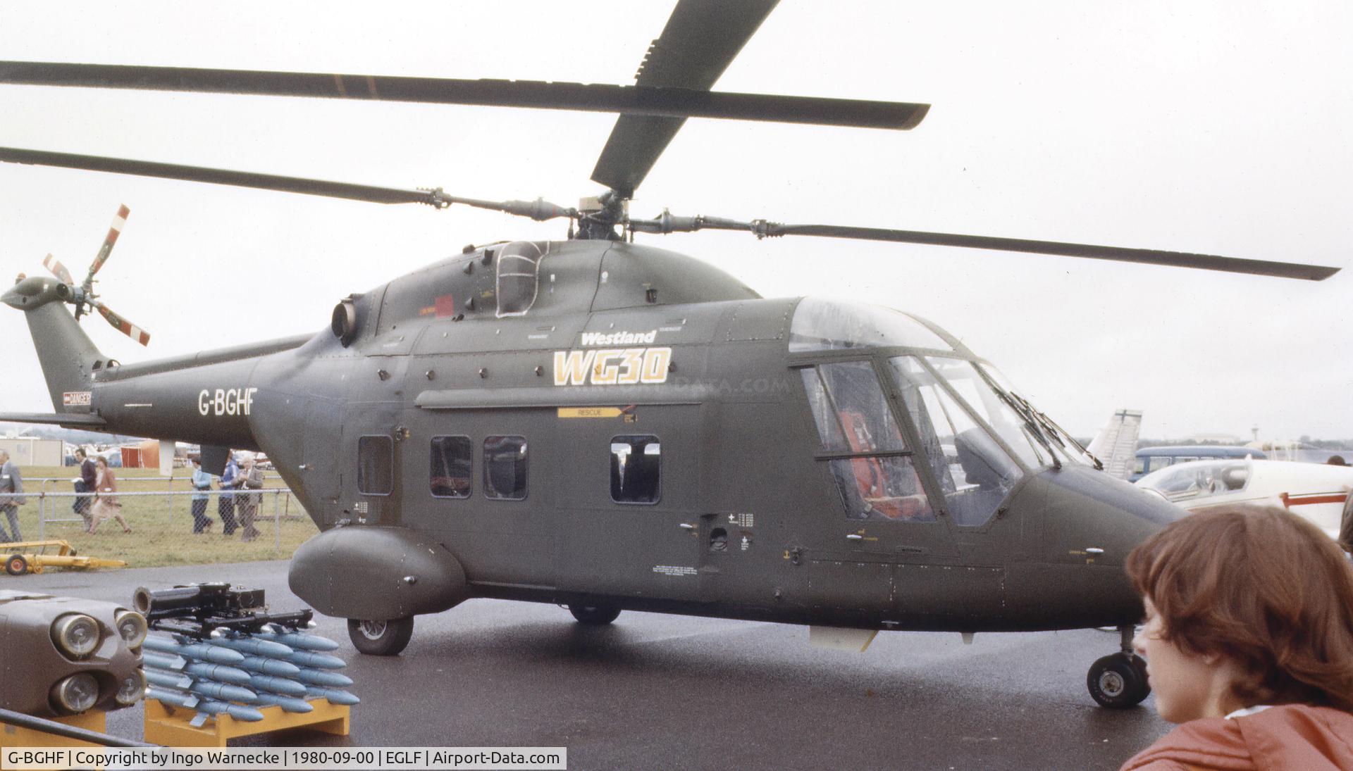 G-BGHF, 1977 Westland WG-30-100-60 C/N WA-001 P, Westland 30-100-60 at Farnborough International 1980